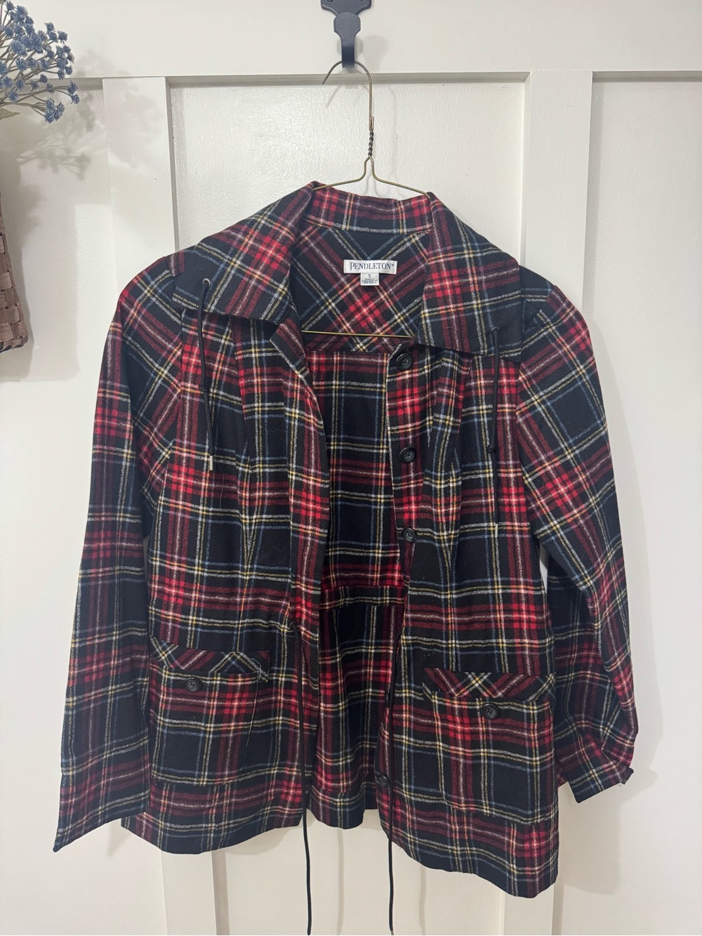 Vintage Pendleton Black and Red Plaid Wool Jacket
